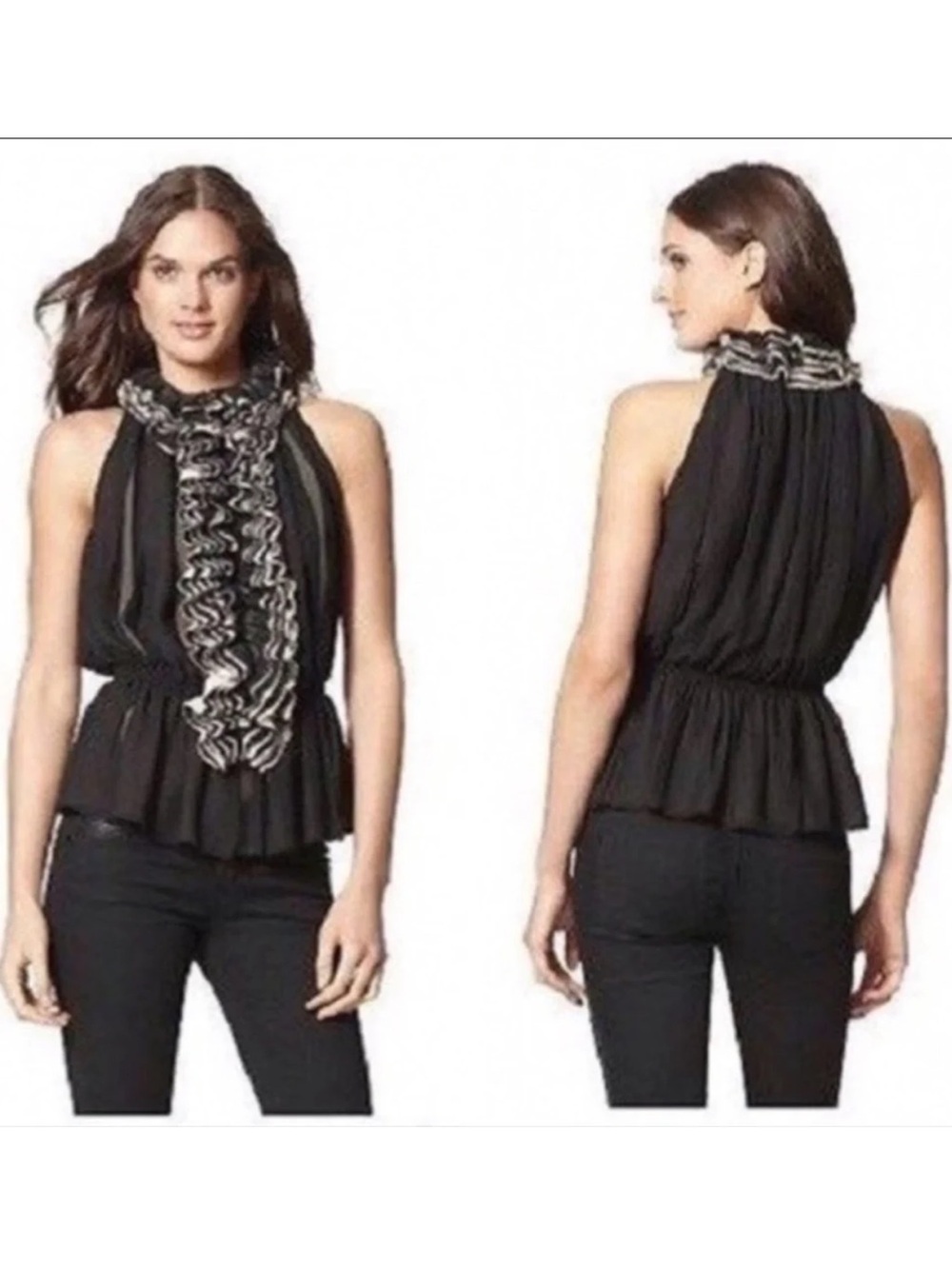 ROBERT RODRIGUEZ Black Ruffled Sleeveless Top